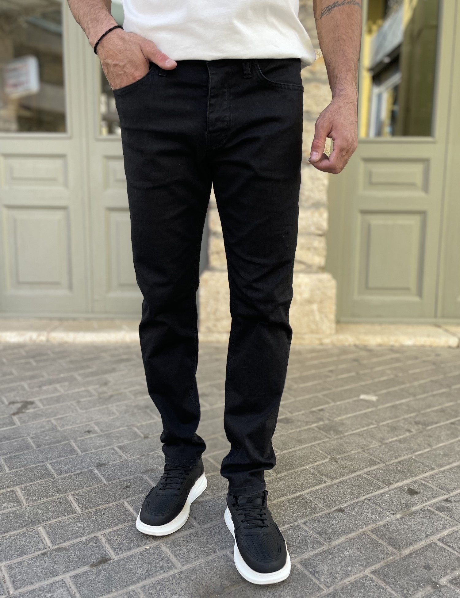 Ανδρικό μαύρο τζιν ελαστικό ίσια γραμμή με κουμπιά GB55272